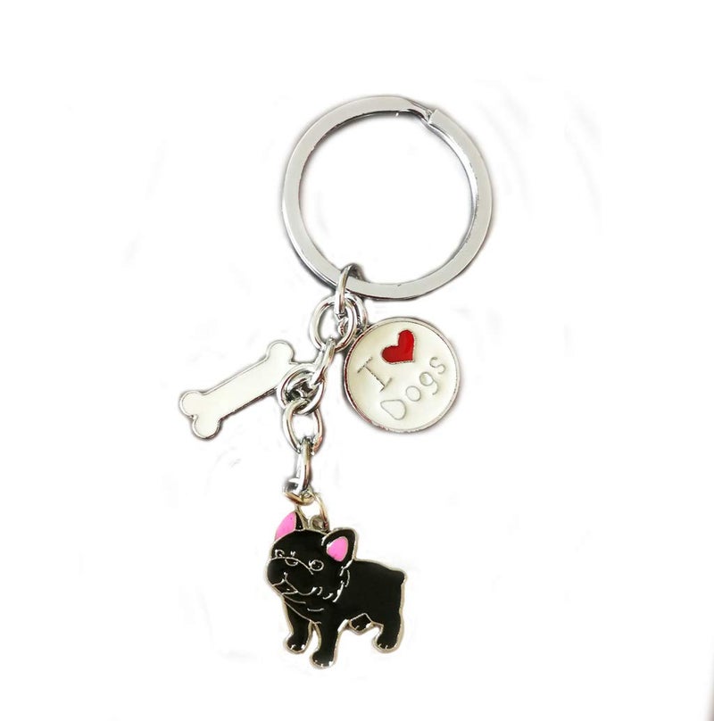 BECHANMIG Keychains,Lovely Dog Key-ring Portable Metal Keychain Keyring Key Decor Car Keyring Tag (Black French Bulldog) - Image 1
